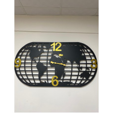 Metal Dünya Temalı Büyük Duvar Saati 130x70cm