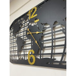 Metal Dünya Temalı Büyük Duvar Saati 130x70cm