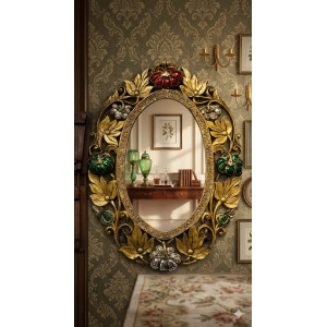 Hint İşi Oymalı Taş İşlemeli Ayna Duvar Dekoru