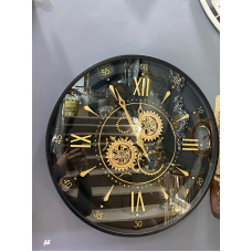 Siyah Gold Detaylı Çarklı Lüx Duvar Saati 60 cm