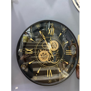 Siyah Gold Detaylı Çarklı Lüx Duvar Saati 60 cm