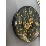 Siyah Gold Detaylı Çarklı Lüx Duvar Saati 60 cm
