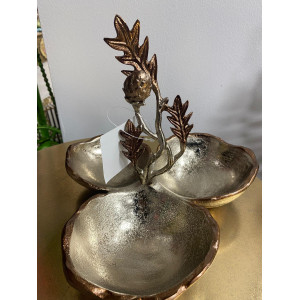 Metal Döküm Royal 3 Lü Sunumluk Çerezlik Şekerlik Bronz 25*23*22cm