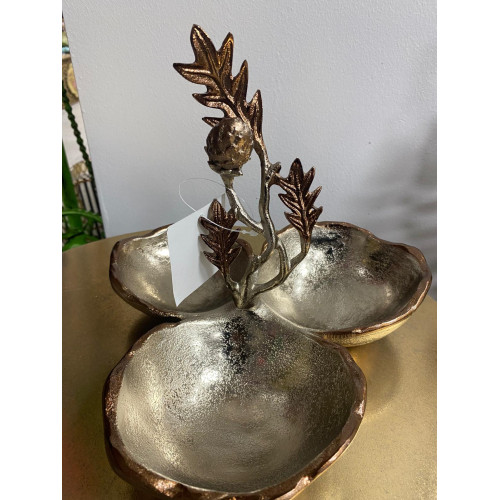 Metal Döküm Royal 3 Lü Sunumluk Çerezlik Şekerlik Bronz 25*23*22cm