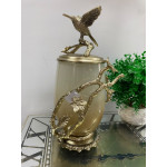 Metal Kuşlu Leaf Cam Kapaklı Dekoratif Vazo 38 cm
