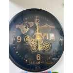 Siyah Metal Dekoratif Çarklı Duvar Saati