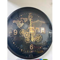 Siyah Metal Dekoratif Çarklı Duvar Saati