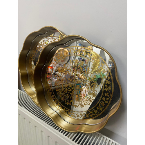 Aynalı 2 Li Dekoratif Motif Desenli Tepsi 34cm-35cm