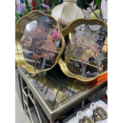 Aynalı 2 Li Dekoratif Tepsi Ağaç Desenli 34cm-35cm