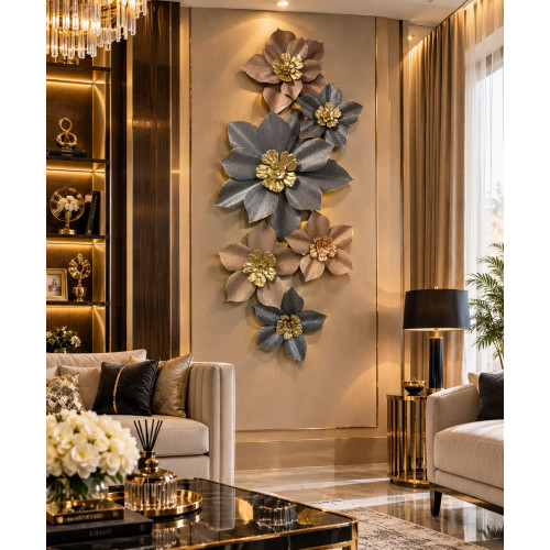 Metal Çiçekli Duvar Dekoru Tablo 130*60cm Metal Çiçekli Duvar Dekoru Tablo 130*60cm