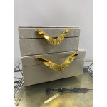 2 li Kumaş Kaplama Gold Detaylı Dekoratif Kutu