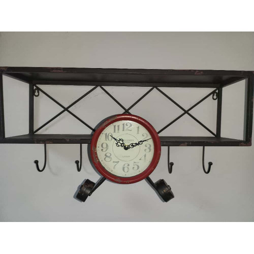 Vintage Uçak Önü Saatli Metal Raf