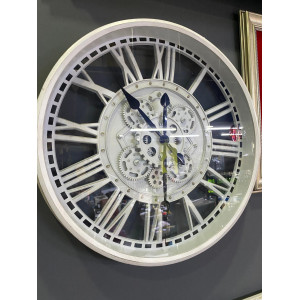 Metal Görünümlü Çarklı Duvar Saati Beyaz 50 cm