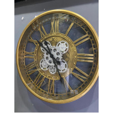 Metal Görünümlü Çarklı Duvar Saati Gold 50 cm