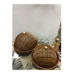 Sentetik Rattan 2 Li Kapaklı Yuvarlak Tepsi Kçk 28*28*14 Byk 33*33*18