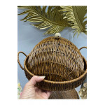 Sentetik Rattan 2 Li Kapaklı Yuvarlak Tepsi Kçk 28*28*14 Byk 33*33*18