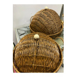 Sentetik Rattan 2 Li Kapaklı Yuvarlak Tepsi Kçk 28*28*14 Byk 33*33*18