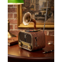Nostaljik Gramofon Tasarımlı Ahşap Bluetooth Hoparlör - Şarjlı 3 Bant FM Radyo (USB/AUX/TF Kart Destekli Retro Dekoratif Ses Sistemi) Hediyelik