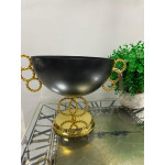Halat Modeli Kulplu Metal Siyah Gold Kase Saksı 24*25 cm