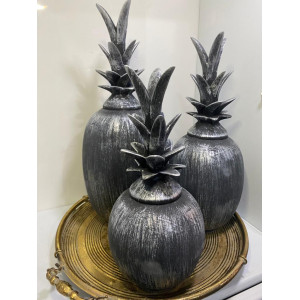 Seramik Dekoratif 3 Lü Ananas Dekor (ESKİTME GÜMÜŞ)