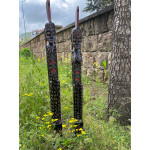 El Yapımı Ahşap Afrika İnsan Figürü 2 Li Set 93*97cm