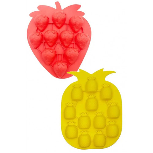 Silikon 3 Boyutlu Buz Kalıbı Çilek ve Ananas Figürlü 2 li Set Silikon 3 Boyutlu Buz Kalıbı Çilek ve Ananas Figürlü 2 li Set