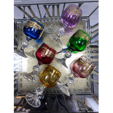 Bohemia Kristal Renkli Fırça Yaldız 24 K Renkli Kahve Yanı Su Bardağı 150ML