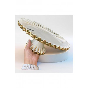 Gebo Porselen Gold Detaylı Ayaklı Servis Sunum Tabağı