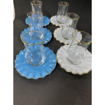 Glor Renkli Yaldızlı Cam 6 Kişilik Çay Seti