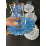 Glor Renkli Yaldızlı Cam 6 Kişilik Çay Seti