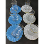 Glor Renkli Yaldızlı Cam 6 Kişilik Çay Seti