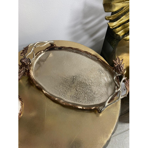Royal Metal Aluminyum Oval  Dekoratif Tepsi Bronz 38x21cm