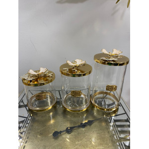 Sedefli Gold Detaylı Çay Şeker Kavanozu 3 Lü