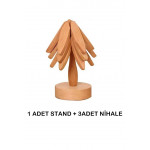 3'lü Standlı Bambu Nihale Seti, Isıya Dayanıklı Bardak ve Tencere Altı Katlanır Nihale 19x20cm