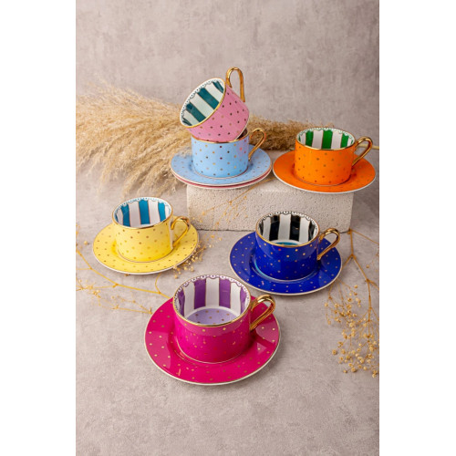By Como  Puantiyeli 6 Kişilik Çay&Kahve Fincan Takımı