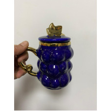 Lvn Porselen Üzüm Desenli Kapaklı Kupa Lacivert