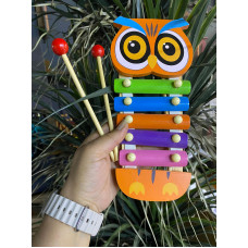 Baykuşlu Desenli Ahşap 5 Notalı Oyuncak Selefon Müzik Aleti