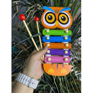 Baykuşlu Desenli Ahşap 5 Notalı Oyuncak Selefon Müzik Aleti