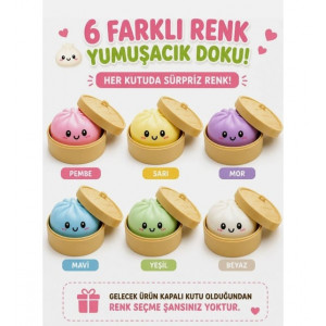 Baozı Squishy Dumpling Sürpriz Paket Renkli Simli Çin Mantısı Sukuşi Kutulu Büyük Boy 10x10 cm