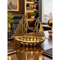 Metal Gold Dekoratif Yelkenli Gemi 32*37 cm