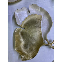 Ginkgo Sedefli Yaprak Dekoratif Metal Kase 38*37*7cm