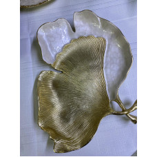 Ginkgo Sedefli Yaprak Dekoratif Metal Kase 38*37*7cm