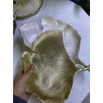 Ginkgo Sedefli Yaprak Dekoratif Metal Kase 38*37*7cm