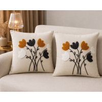 2 Li Punch İşleme Kırlent Kılıfı Fermuarlı 45x45 cm